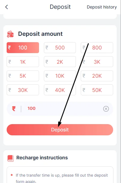 click on the deposit button in the end