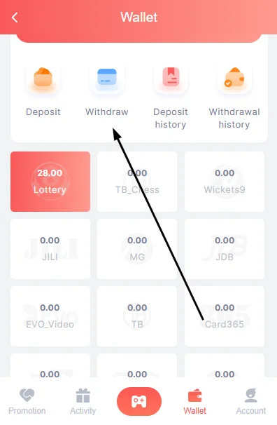 go to the withdraw option